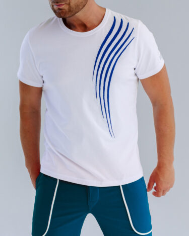 Embroidered Geometric T-Shirt white blue