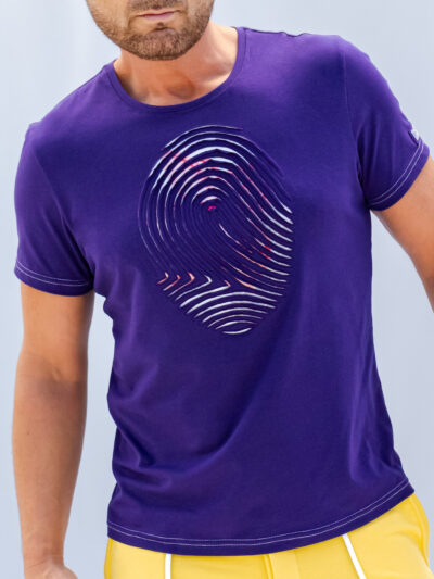 purple white Fingerprint Embroidered T-Shirt